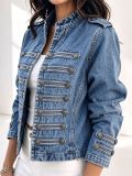 Women Stand Collar Denim Jacket