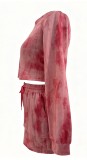 Women Autumn/Winter Contrast Round Neck Casual Top and Pocket Shorts Two-piece Set