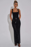 Women's Fall Winter Sequin Rhinestone Strap Dress Chic Slim Waist Bodycon Dress
