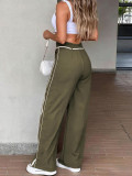 Women's Spring Fall Casual Side Stripe Elastic Waist Drawstring Loose Wide Leg Pants