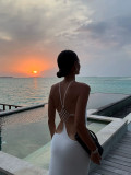 Women's Luxury Rhinestone Halter Neck Slim Waist Slim Fit Satin Formal Dress