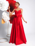 Women's Red Strap Bow Party Dress