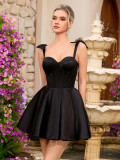 Women's Black Sweet Fishbone Fitted Party Mini Dress