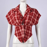 Women Spring/Autumn Striped Plaid Sexy Crop Top Shirt