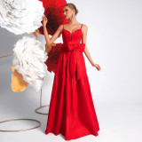 Women's Red Strap Bow Party Dress