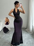 Women's Sexy Elegant Halter Neck Slim Fit Bodycon Low Back Slim Waist Chic Maxi Dress