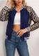 Women's Casual Fall Winter Leopard Sequin Long Sleeve Baseball Jacket