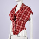 Women Spring/Autumn Striped Plaid Sexy Crop Top Shirt