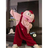 Women's Fall Winter Coral Fleece Zip Up One Piece Pajama Cartoon Pumpkin Warm Loungewear