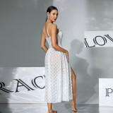 Women V Neck Lace Mesh Nightgown