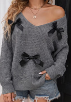 Women Autumn Sexy V Neck Backless Lace Up Cross Knit Bow Patchwork Sweater Women Autumn Sexy V Neck Backless Lace Up Cross Knit Bow Patchwork Sweater