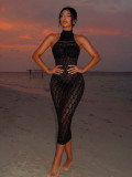 Women Sexy Hollow Out Beaded Beach Cover Up Dress