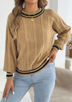 Women Autumn Winter Casual Color Block Round Neck Cable Knit Lantern Sleeve Sweater Women Autumn Winter Casual Color Block Round Neck Cable Knit Lantern Sleeve Sweater