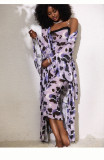 Women Leopard Print Mesh Slip Dress Bell Sleeve Bodycon Mermaid Skirt Two Piece Set