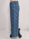 Women Polka Dot Wide Leg Denim Pants