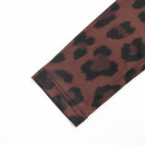 Women Autumn Winter Turtleneck Leopard Print Long Sleeve Romper