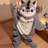 Women's Fall Winter Coral Fleece Zip Up One Piece Pajama Cartoon Pumpkin Warm Loungewear