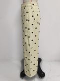 Women Polka Dot Wide Leg Denim Pants