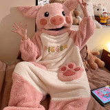 Women's Fall Winter Coral Fleece Zip Up One Piece Pajama Cartoon Pumpkin Warm Loungewear