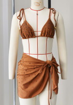 Women Bikini Rhinestone Solid Lace-Up Sexy Backless Wrap Skirt Two Piece Swimsuit Women Bikini Rhinestone Solid Lace-Up Sexy Backless Wrap Skirt Two Piece Swimsuit