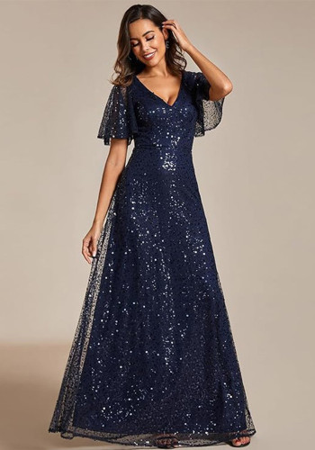 Plus Size Women V Neck Sequin Dress (Made after Order ,need 2–4 DAYS)