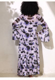 Women Leopard Print Mesh Slip Dress Bell Sleeve Bodycon Mermaid Skirt Two Piece Set