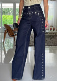 Women Metal Studded Wide Leg Denim Pants