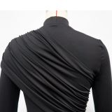 Women Sexy Solid Turtleneck Long Sleeve Ruched Dress