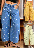 Women Polka Dot Wide Leg Denim Pants