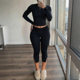 Women Casual Autumn Solid Top and Pants Two Piece Set