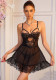 Women Black Lace Hollow Out Mesh Slip Dress