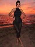 Women Sexy Hollow Out Beaded Beach Cover Up Dress