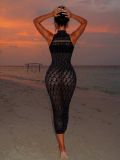 Women Sexy Hollow Out Beaded Beach Cover Up Dress