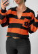 Women Autumn Winter Striped Pocket Floral Lantern Sleeve Sweater