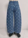 Women Polka Dot Wide Leg Denim Pants
