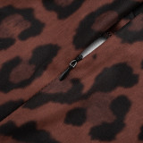 Women Autumn Winter Turtleneck Leopard Print Long Sleeve Romper
