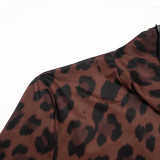 Women Autumn Winter Turtleneck Leopard Print Long Sleeve Romper