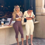 Women Casual Autumn Contrast Color Vest Long Sleeve Top and Pants Three Piece Set