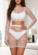 Women Irregular Fishnet Top Sexy Hollow Out Long Sleeve Mesh Lingerie Two Piece Set