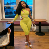 Women Autumn Solid Sexy One Shoulder Hollow Out Long Sleeve Jumpsuit