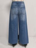 Women Washed Casual Button Wide Leg Denim Pants