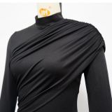 Women Sexy Solid Turtleneck Long Sleeve Ruched Dress