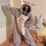 Women's Fall Winter Coral Fleece Zip Up One Piece Pajama Cartoon Pumpkin Warm Loungewear
