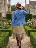 Women’s Plus Size Turn Down Collar Long Sleeve Casual Blue Denim Jacket