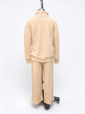 Women’s Half Zip Turndown Collar Pullover Top Wide Leg Pants Sports Two Piece Set