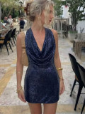 Women’s Sexy Low Back Halter Neck Sequin Mini Dress Party Cocktail Dress