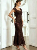 Women’s Sexy Embroidered Mermaid Long Dress Party Evening Dress