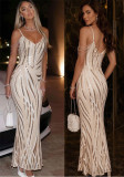 Women’s Sexy Low Back Strap Sequin Dress Evening Dress
