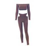 Women’s Sexy Off Shoulder Solid Color Cutout Bodycon Long Pants Two Piece Streetwear Set
