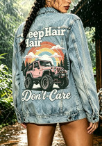 Women’s American Print Denim Distressed Washed Oversized Jacket Women’s American Print Denim Distressed Washed Oversized Jacket